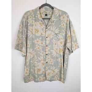Tommy Bahama Hawaiian Shirt Camp Floral Silk Summer Vacation Green Yellow Size L